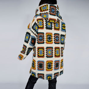 Italian Beige Teddy Lined Aztec Wool Coat