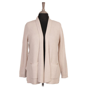 Italian Beige Front Pockets Knitted Cardigan