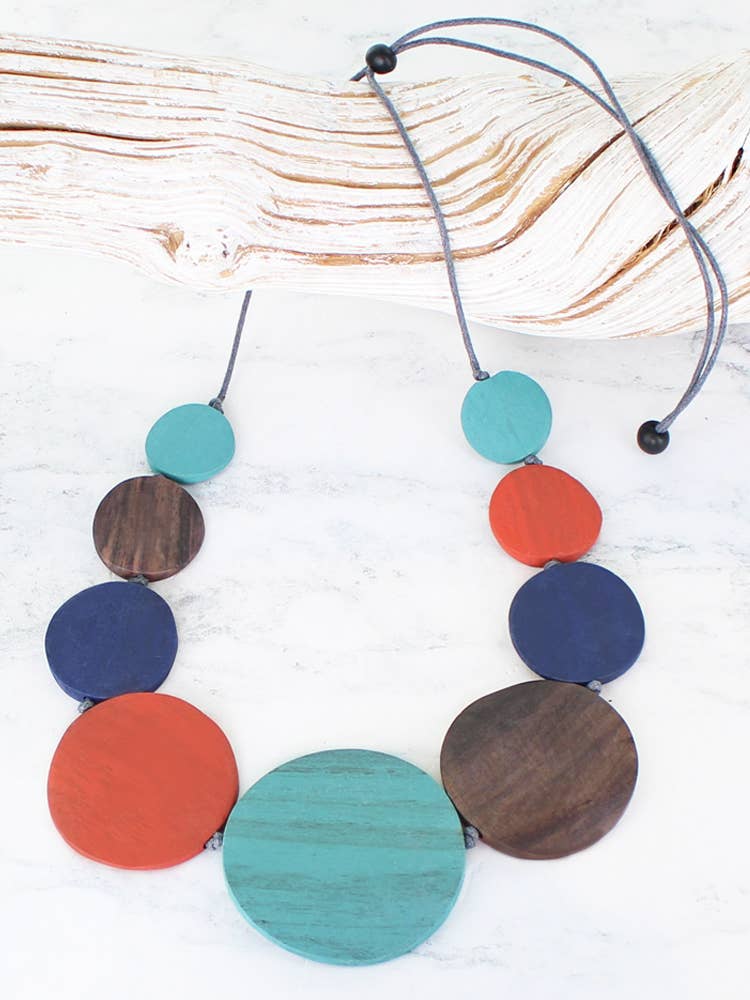FB1302OR WOODEN GRADUATED DISC NECKLACE
