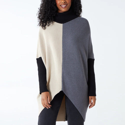 Italian Black & Grey Colour Block Chevron Rib Tunic
