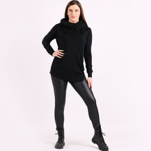 Load image into Gallery viewer, Italian Black Ribbed Sides &amp; Buttons Knitted Scarf Lagenlook Jumper