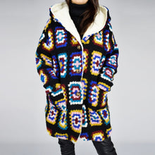 Load image into Gallery viewer, Italian Black Teddy Lined Aztec Wool Coat