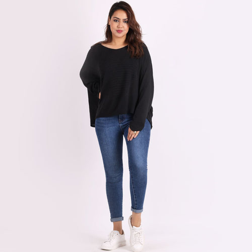 Italian Black V-Neck Heart Pattern Oversized Lagenlook Knitted Jumper