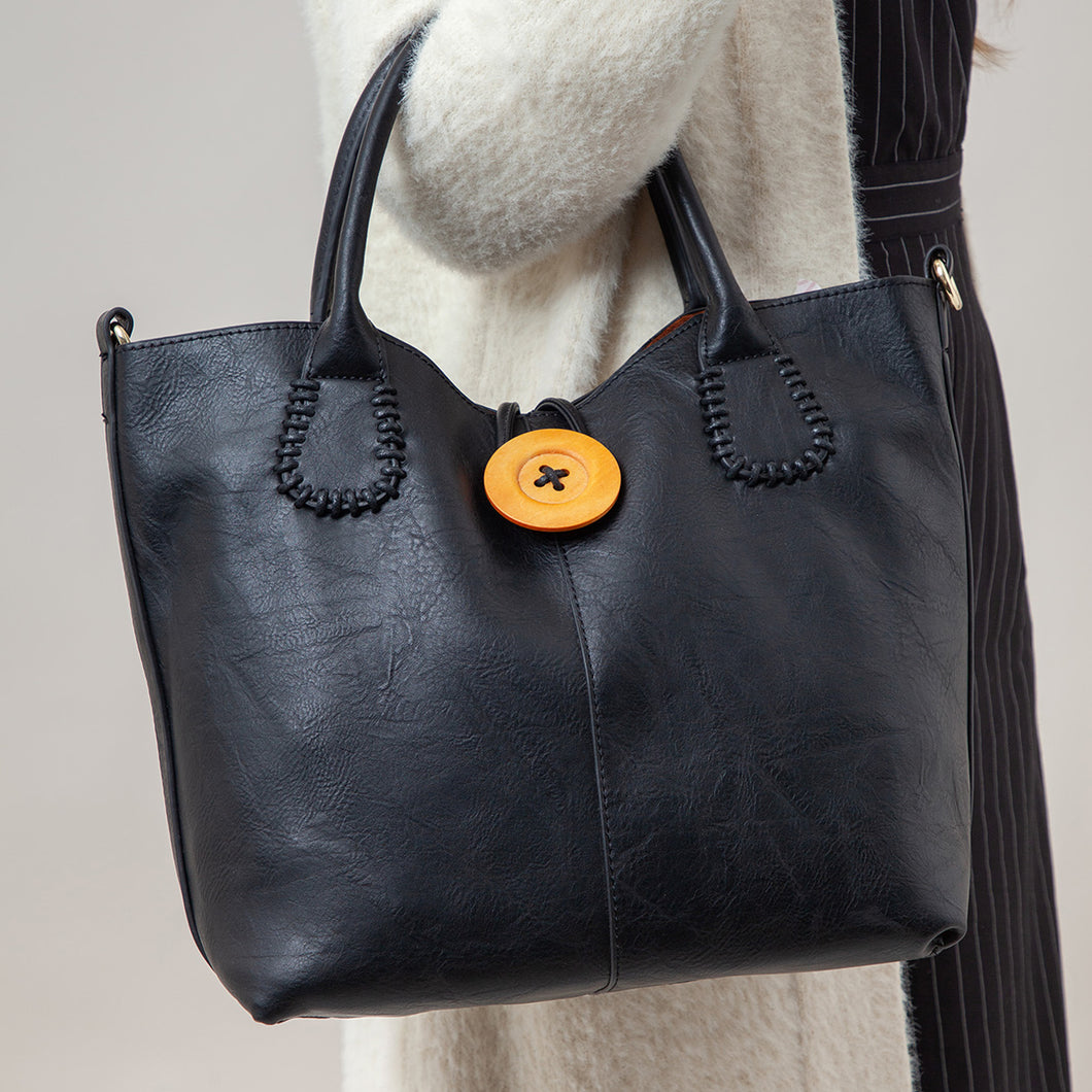 Bessie London Black Classic Button Bag-In-Bag