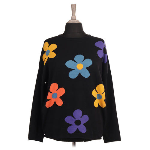 Italian Black Flower Knitted Jumper