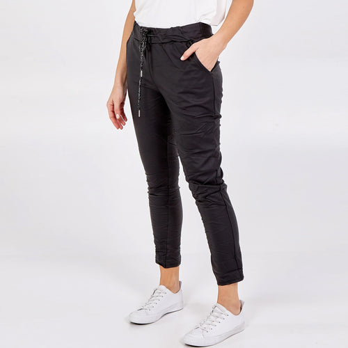 Italian Black Magic Stretch PU Coated Crushed Trousers