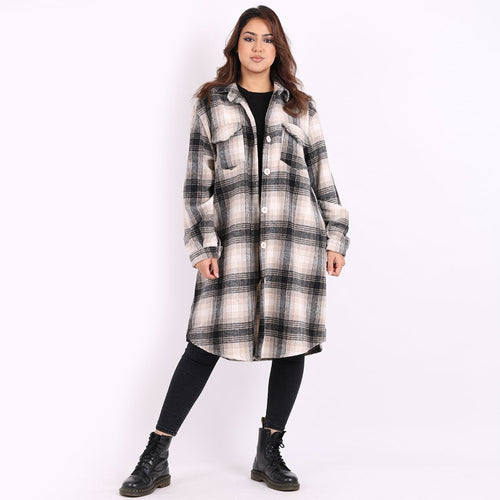 Italian One Size Plaid Print Oversized Ladies Cotton Lagenlook Shacket