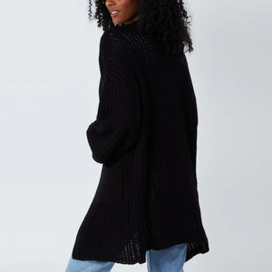 Italian Black Edge To Edge Mid Length 3 Gauge Knitted Cardigan
