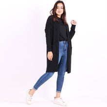 Load image into Gallery viewer, Italian Black Polka Dots Open Front Knitted Lagenlook Drape Cardigan