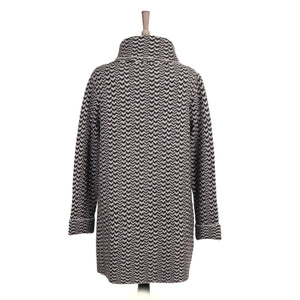 Italian Black Zig Zag Pattern Wool Mix Wrap Over Knitted Coat