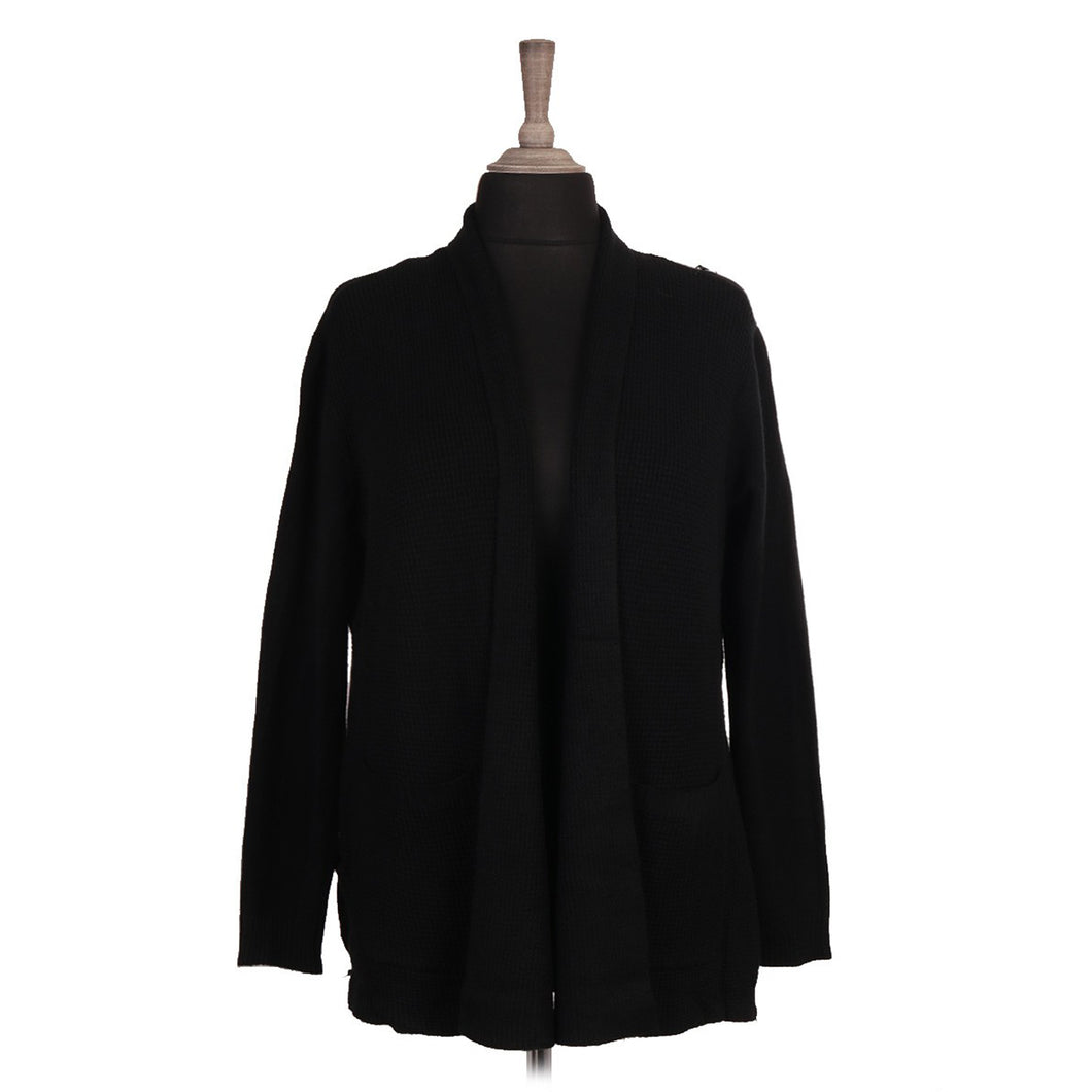 Italian Black Front Pockets Knitted Cardigan