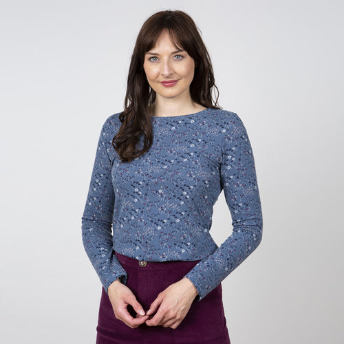 Lily & Me Blue & Grey Monica Top Clevedon Garden