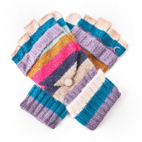 Blue Thick Stripe Mitten Gloves