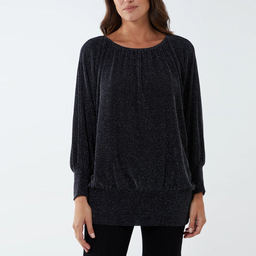 Italian Black & Silver Glitter Deep Waist Band Top