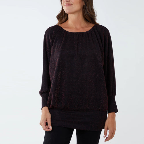 Italian Burgundy Glitter Deep Waist Band Top