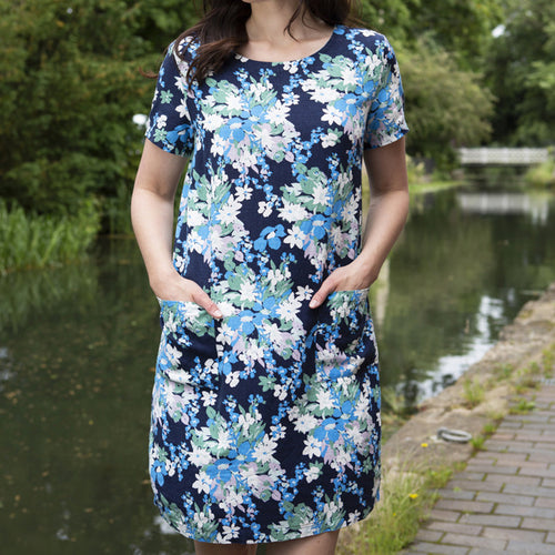 Lily & Me Navy Shift Pocket Dress Peony Bloom