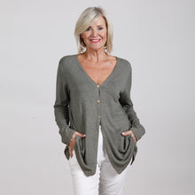 Load image into Gallery viewer, Goose Island Khaki Three Button Up Front Long Sleeve Cardigan