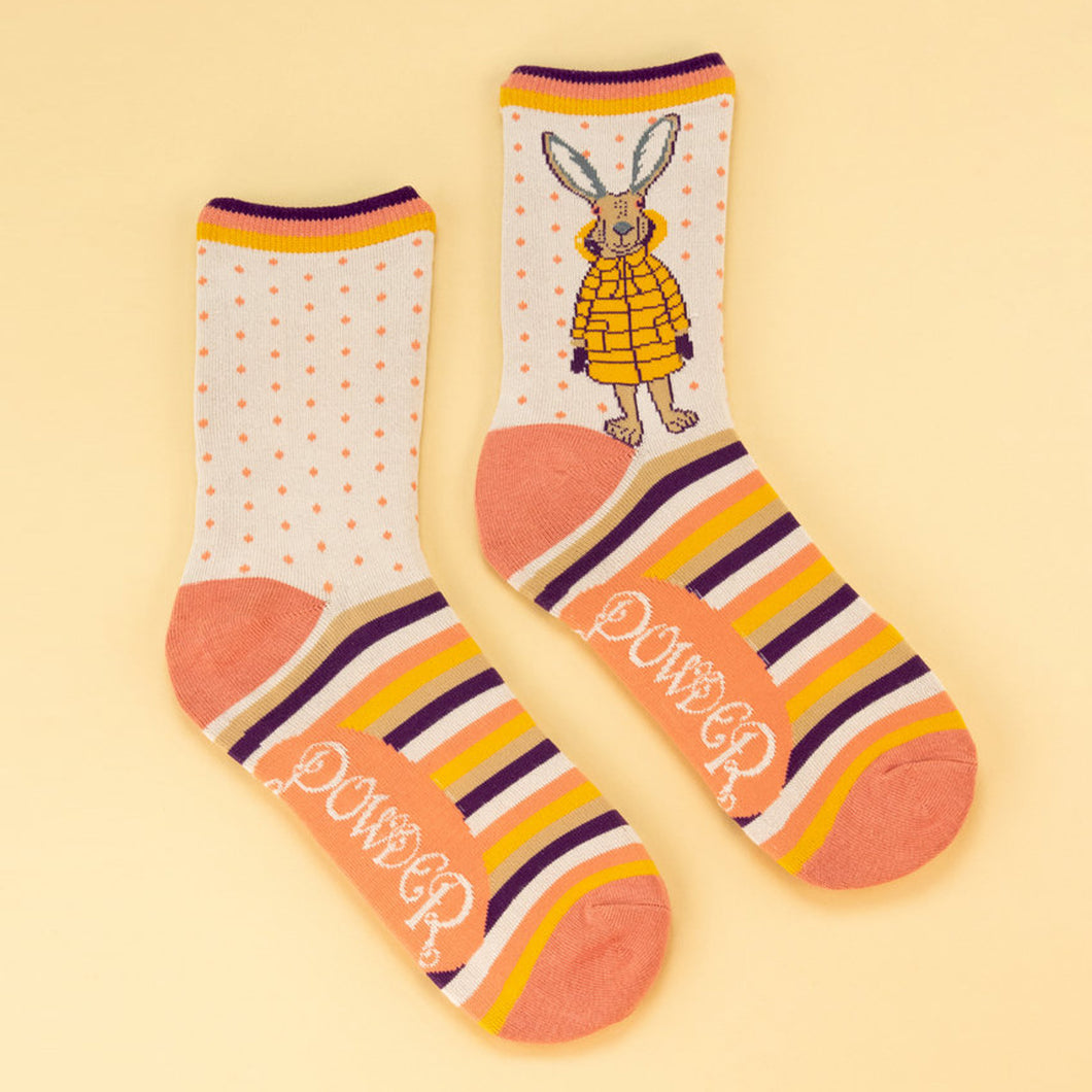 Powder Cream Puffa Jacket Bunny Ankle Socks