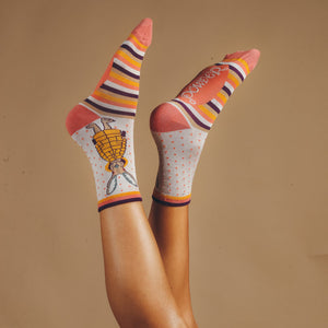 Powder Cream Puffa Jacket Bunny Ankle Socks