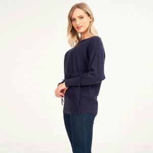 Saloos Navy Dolman-Sleeve Criss-Cross Jumper