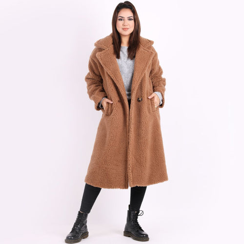 Italian Camel Lagenlook Cosy Teddy Bear Woollen Coat
