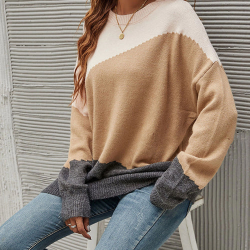 Grey & Camel One Size Block Colour Jumper Top