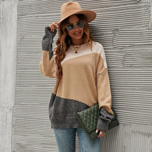 Load image into Gallery viewer, Grey &amp; Camel One Size Block Colour Jumper Top