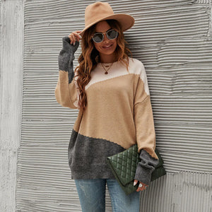 Grey & Camel One Size Block Colour Jumper Top