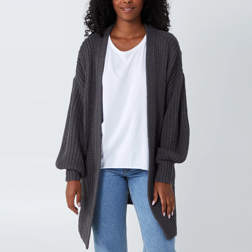 Italian Charcoal Edge To Edge Mid Length 3 Gauge Knitted Cardigan