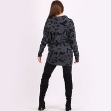Load image into Gallery viewer, Italian Charcoal Leopard Print Cowl Neck Twisted Cross Over Lagenlook Top