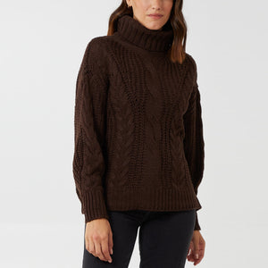 Italian Chocolate Oversized Cropped Roll Neck Jumper