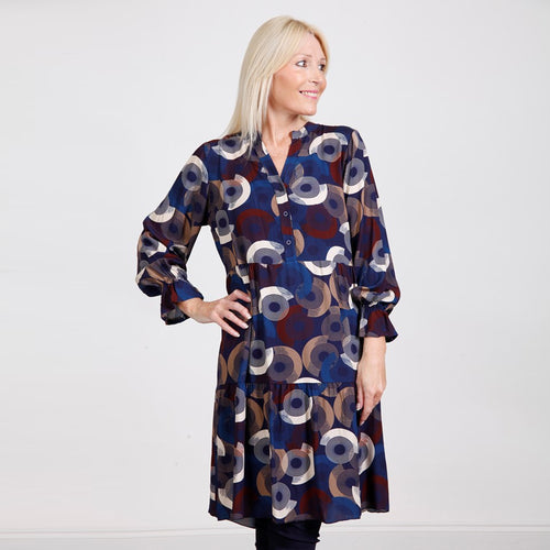 Goose Island Navy Circle Print Tiered Tunic