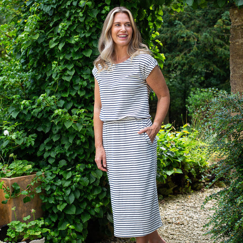 Lily & Me Ecru & Navy Amy Dress Basic Stripe