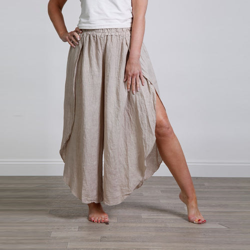 Goose Island Beige Linen Side Split Harem Trouser