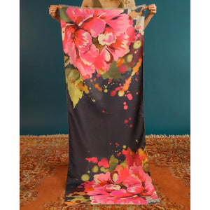 Powder Charcoal Luxurious Painted Peony Scarf