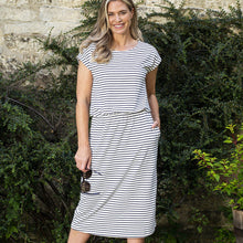 Load image into Gallery viewer, Lily &amp; Me Ecru &amp; Navy Amy Dress Basic Stripe