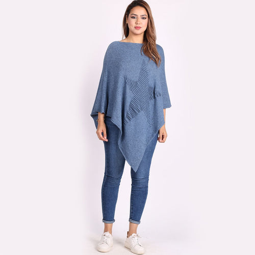 Italian Denim Knitted Lagenlook Star Poncho