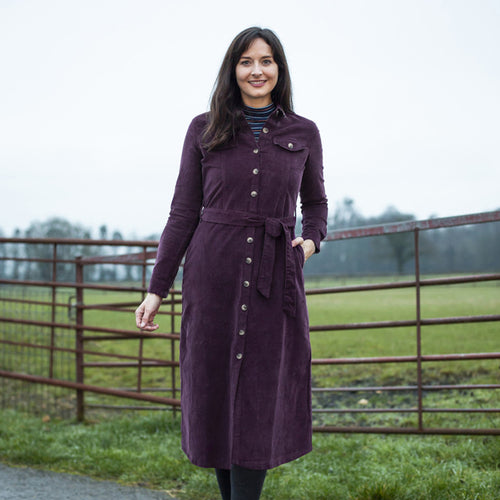 Lily & Me Damson Cord Shirt Midi Dress