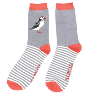 Mr Heron Grey Blue Puffin Stripes Socks