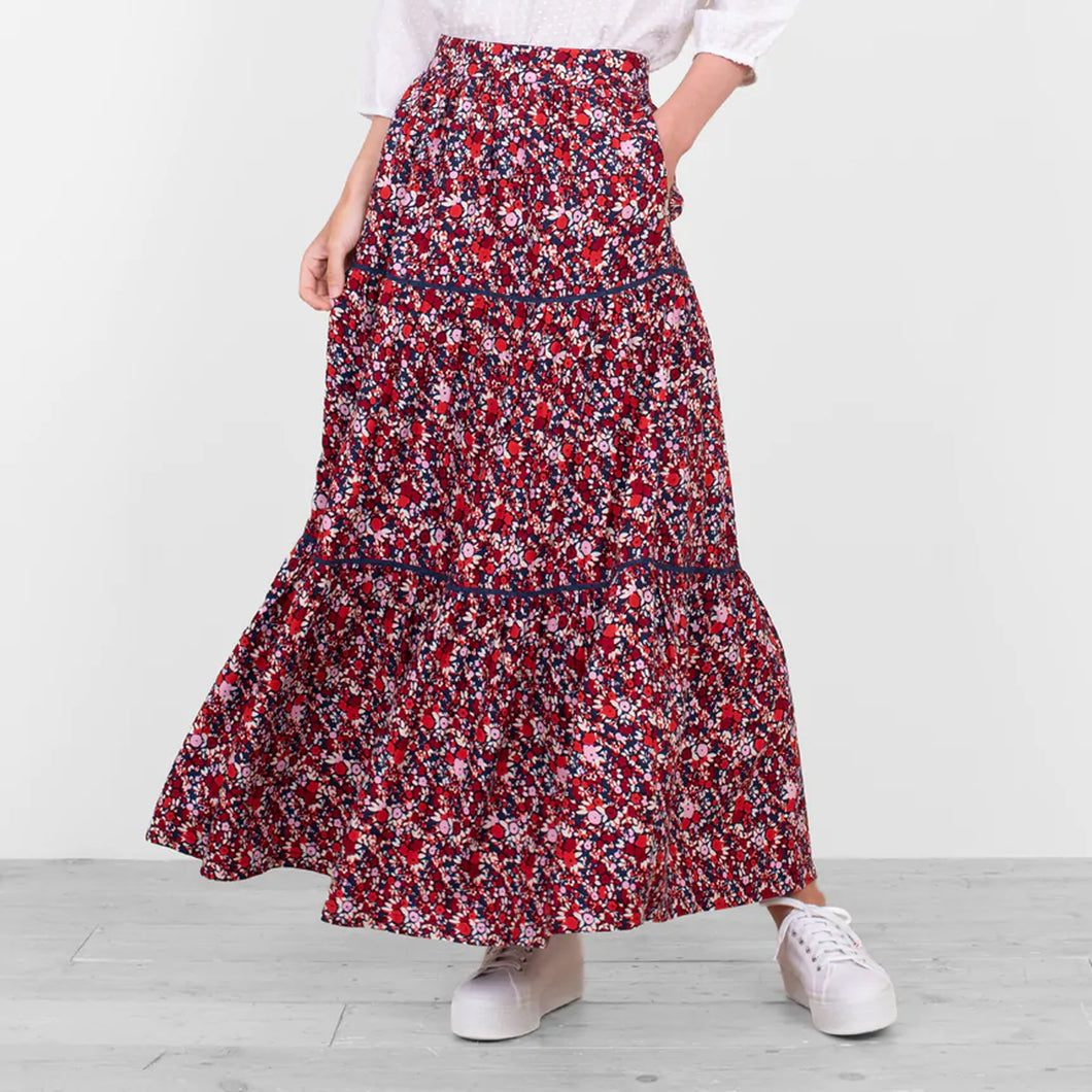 Brakeburn Red Mixed Berry Floral Maxi Skirt