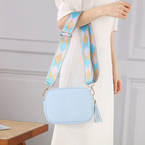 Baby Blue Tassel Box Bag With Funky Strap