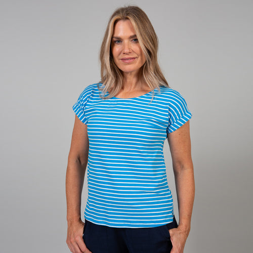 Lily & Me Bright Blue Weekend Tee Summer Stripe