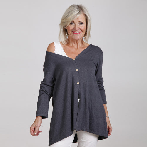 Goose Island Charcoal Grey Three Button Up Front Long Sleeve Cardigan