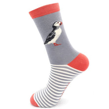 Load image into Gallery viewer, Mr Heron Grey Blue Puffin Stripes Socks