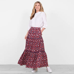 Brakeburn Red Mixed Berry Floral Maxi Skirt