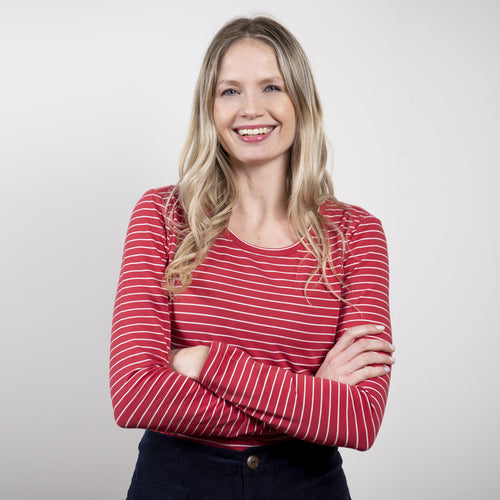 Lily & Me Red & Ecru Layering Tee Mini Stripe