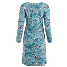 Load image into Gallery viewer, Weird Fish Teal Blue Delray Organic Cotton Long Sleeve Printed Jersey Dress