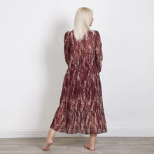 Load image into Gallery viewer, Goose Island Plum Rouche Ditsy Print Long Sleeve Dress