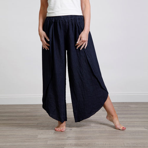 Goose Island Navy Linen Side Split Harem Trouser