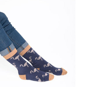 Miss Sparrow Navy Flamingo Socks